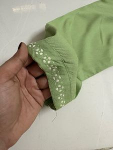 Green Printed Cotton Kurta With Pocket