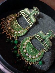 Green Jhumka Earrings