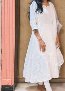 White Embroidered Anarkali Suit