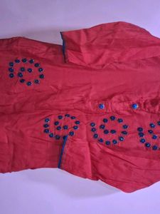 Red Embellished Kurta