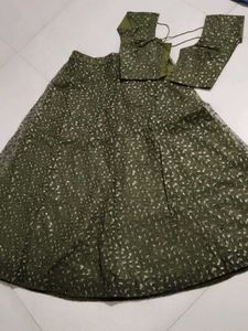 Olive Green Floral Lehenga