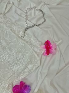 🦢fairycore Floral Lace Off White Cami Top