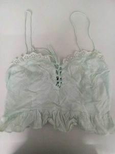 Bershka Powder Blue Lace Trim Cami Top