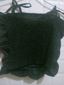 Popwings Black Polka Dot Top For Women