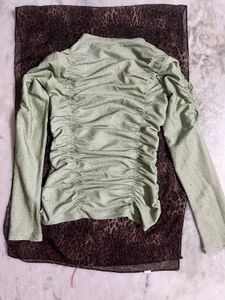 Green Ruched Long Sleeve Top