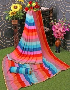 New Beautiful MultiColor Saree With Blouse Piece
