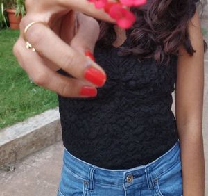 Black Textured Netted Top