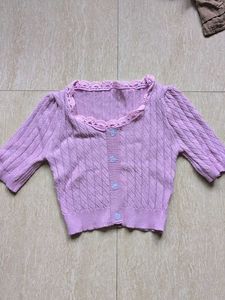 Cute Lilac Knit Cardigan Crop Top