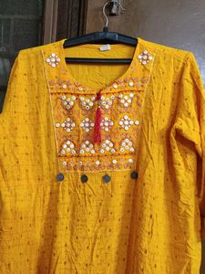 Yellow Embroidered Kurti