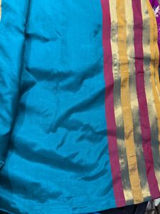 Silk Saree Fabric - Teal & Gold