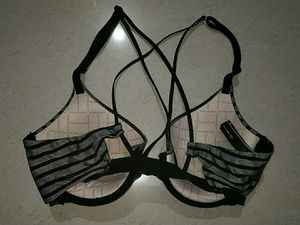 VS Black &amp; Gray Striped Bra