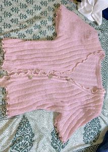 Pink Ruffle Knit Cardigan