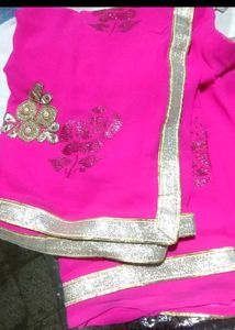 Pink &amp; Gold Embellished Saree