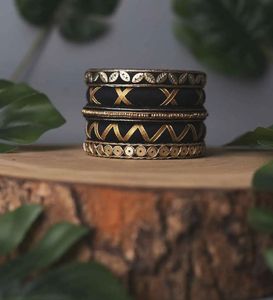Black & Gold Embroidered Bangles (Set of 4)