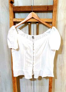 White Self Design Cotton Top Size-34-36