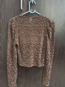 Brown Lace Long Sleeve Top