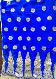 Royal Blue Embroidered Saree For Women's