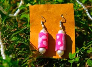 Pink Patterned Pearl Drop Earrings