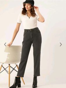 Charcoal Boyfriend Fit High Rise Jeans