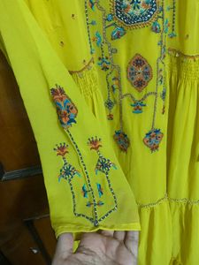 Yellow Embroidered Tiered Maxi Dress