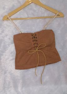 Brown Lace-Up Corset Top