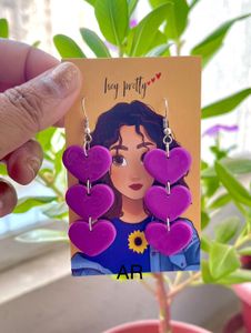 Triple Purple Heart Earring