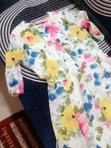 30 To 32 Inch Bust Size Floral Print White Gown