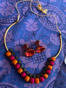Thread Work Earrings And Jewellery Set