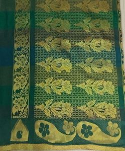 Unused Festive Wear Dark  Green Saree With Gold