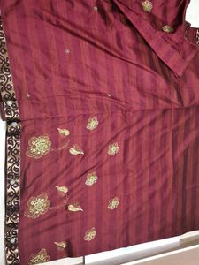 Maroon Embroidered Saree with stitched blouse
