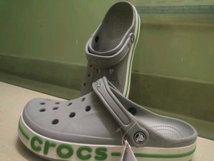 crocs bayaband clogs ,size 10,grey and green