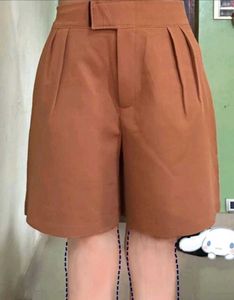 Brown Pleated Shorts
