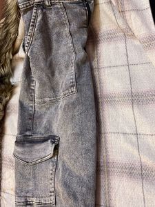 Grey Denim Cargo Pants