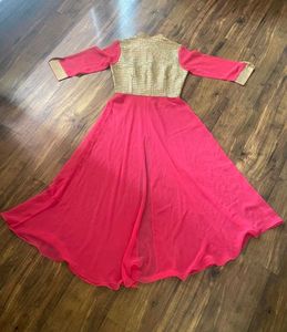 Sequinned Pink &amp; Gold Anarkali Kurta
