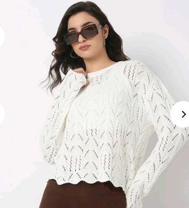 Cream Crochet Knit Sweater Top