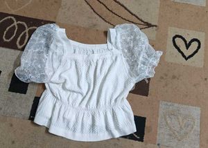 White Lace Sleeve Top Size- M