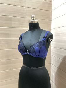 Vintage Imported Blue &amp; Black Lace Bra