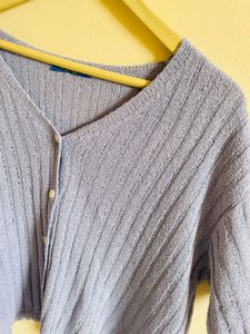 Light Blue Knit Button-Up Top