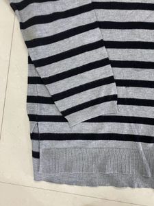 Striped V-Neck Pullover Drop-shoulder