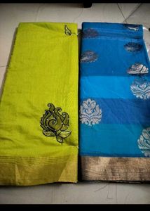 Combo Of 2 Unused Elegant Sarees - Green & Blue