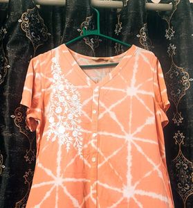 Peach Tie-Dye Casual Dress