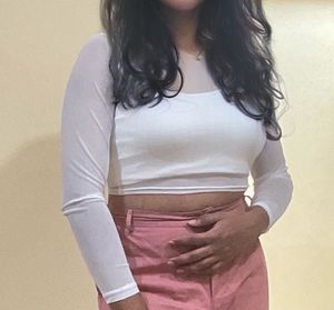 White Cute Crop Top With Nettop 🤍