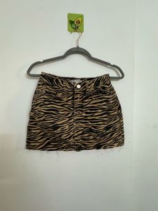 Tiger Print Denim Mini Skirt