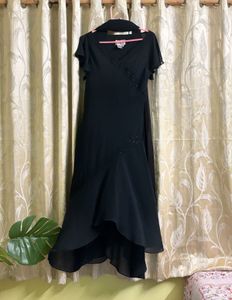 Elegant Beaded Black Dress With Scarf