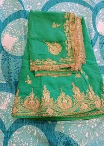 Green & Gold Embroidered Sari