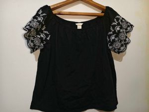 H&M Black Embroidered Top Medium/ Large Size