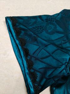 Teal Black-Lace Wrap Maxi Nighty