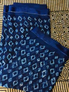 Blue Printed Saree With Satin Design
