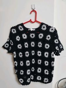 Black Crochet Floral Top