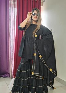 Black &amp; Gold Accent Sharara Suit